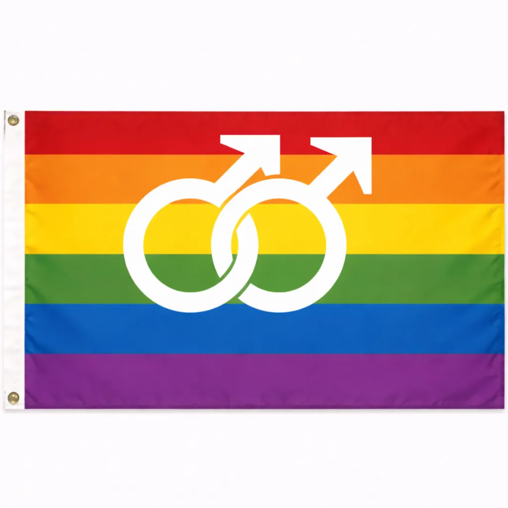 Regenbogen Flagge mit Doppelmann Symbol 90 x 150 cm