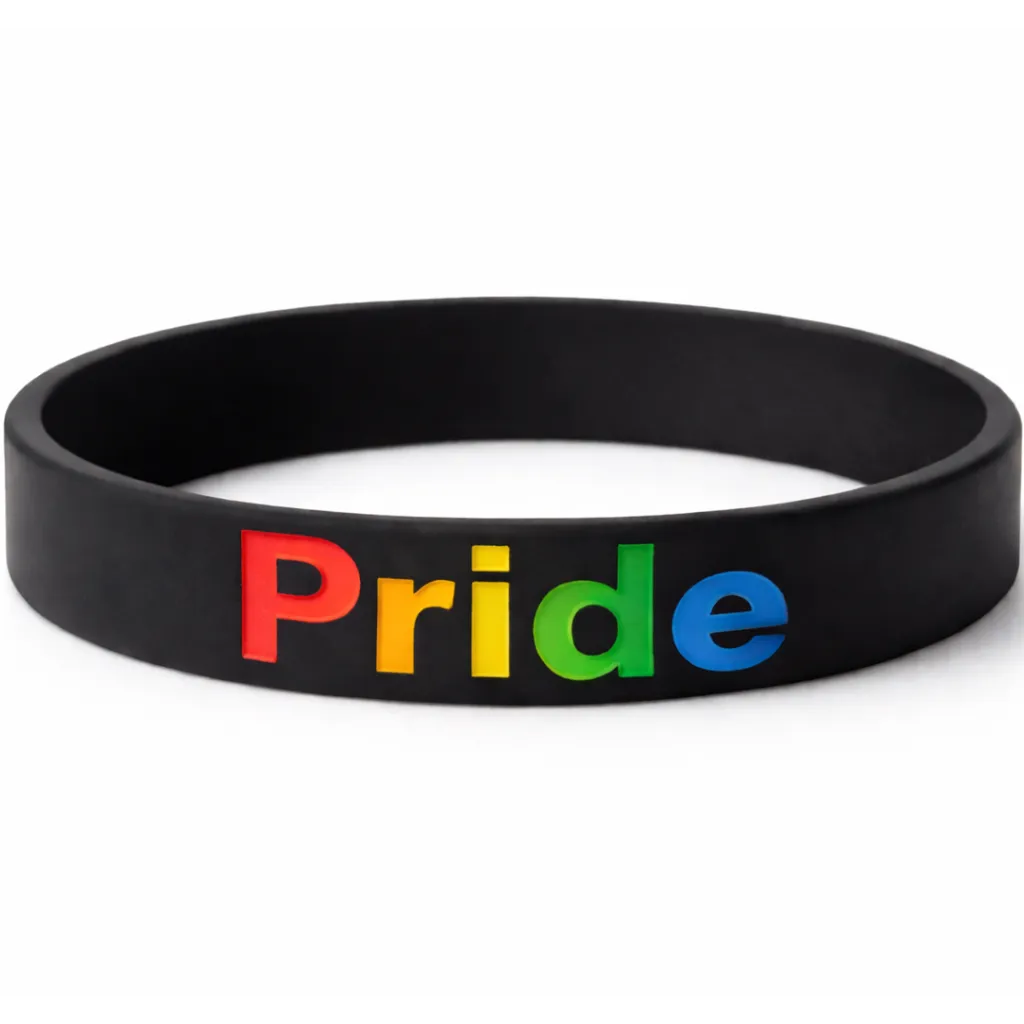 Schwarzez Silikonarband mir PRIDE Grafur