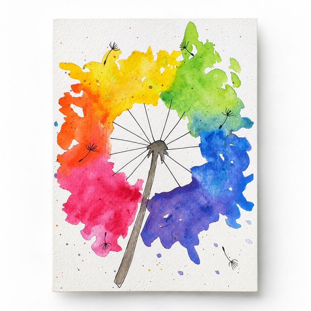 Regenbogen-Postkarte «Pusteblume» A6
