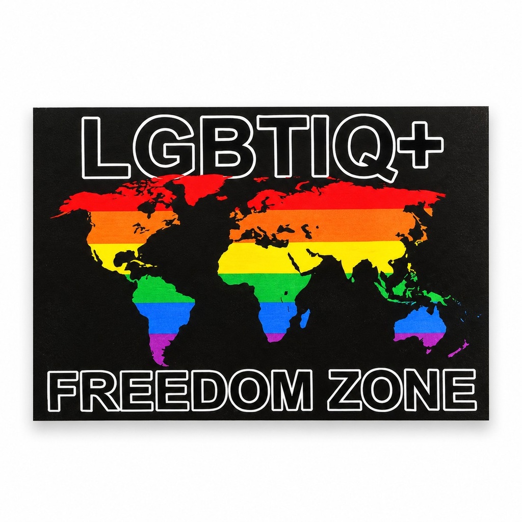 LGBTIQ+ Freedom Zone Postkarte – Regenbogen-Weltkarte