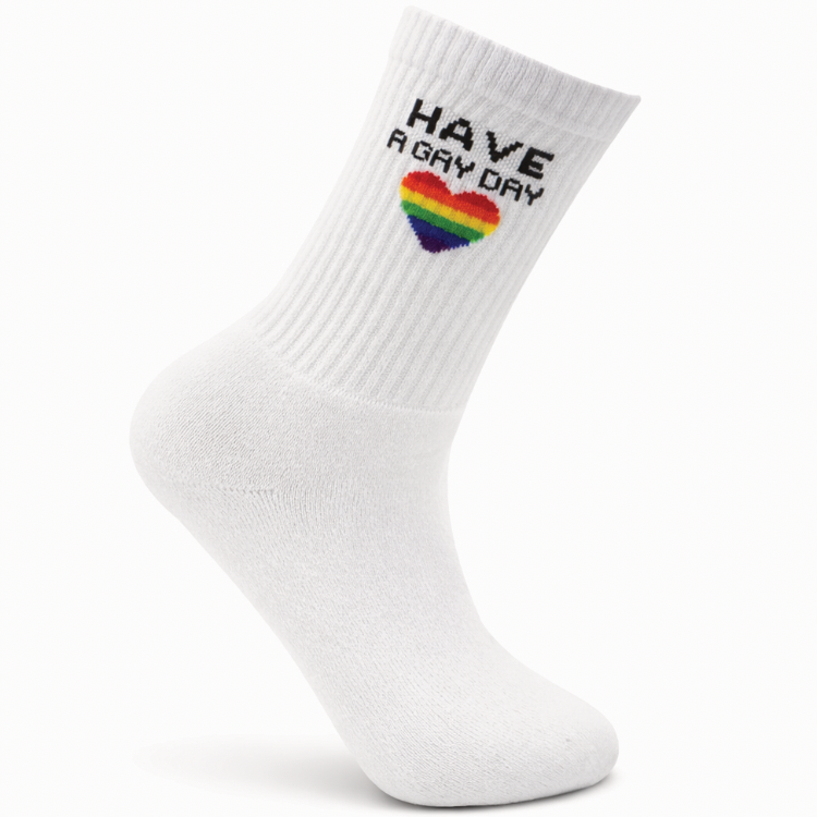 Pride Socken „Have a Gay Day“ mit Regenbogen Herz (Gr. 35-39)