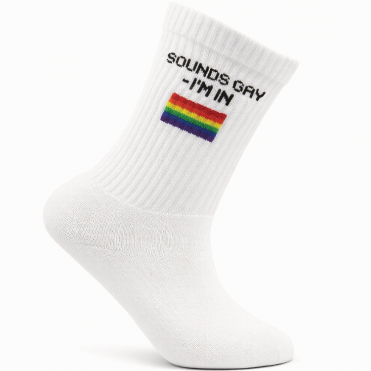 Pride Socken „Sounds Gay – I’m In“ mit Regenbogenflagge (Gr. 35-39)